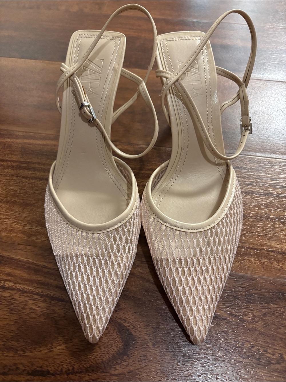 ZARA Pointed Mesh Ankle Strap kitten heel